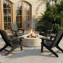 Folding Adirondack Chair with Retractable Ottoman Weather Resistant Fire Pit Chair Patio Chair with 2 Cup Holder Lawn Outdoor Lounge Chair (Black)