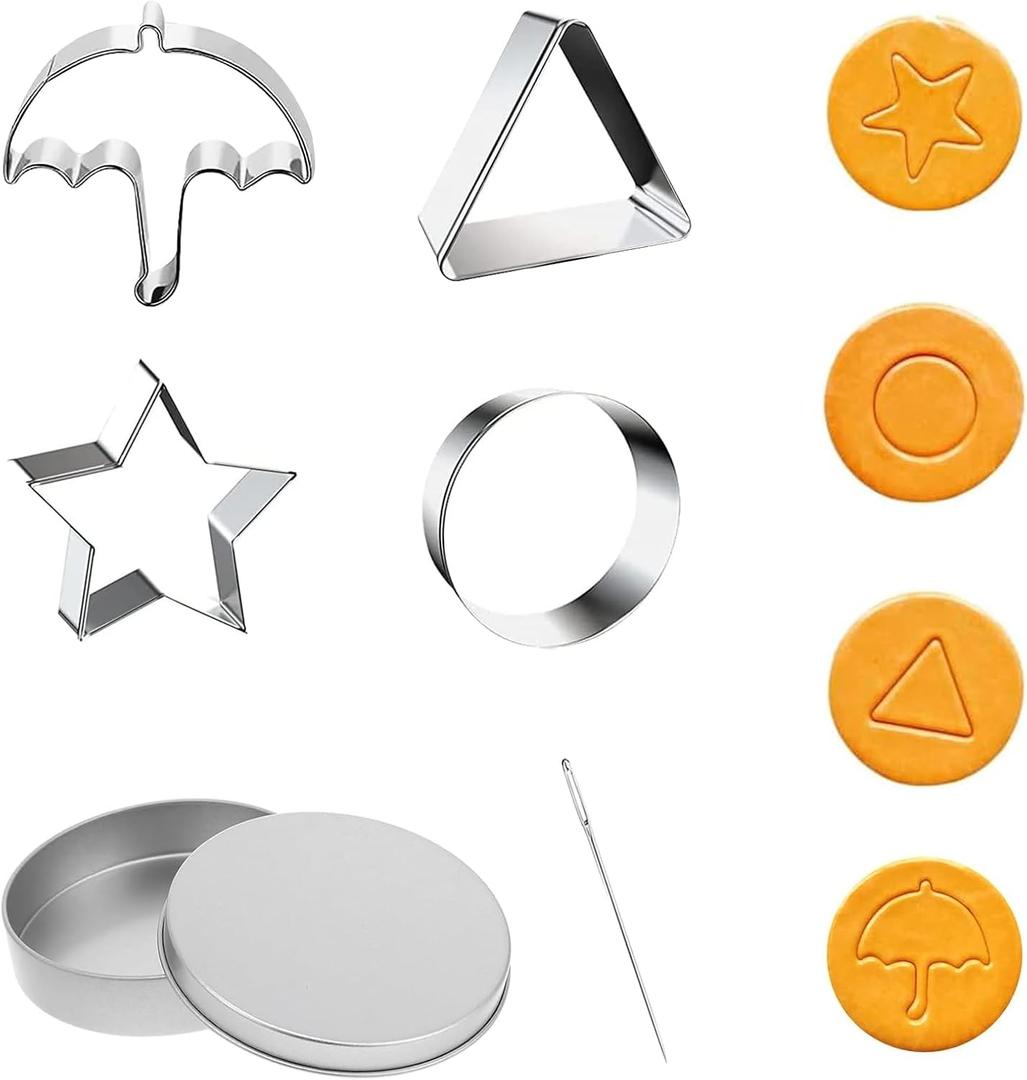 6Pcs Stainless Steel Game Cookie Cutter Set - Umbrella, Triangle, Star & Round Shapes for DIY Cookies, Sugar Candy & Cake Molds - Fun Holiday Party Favor