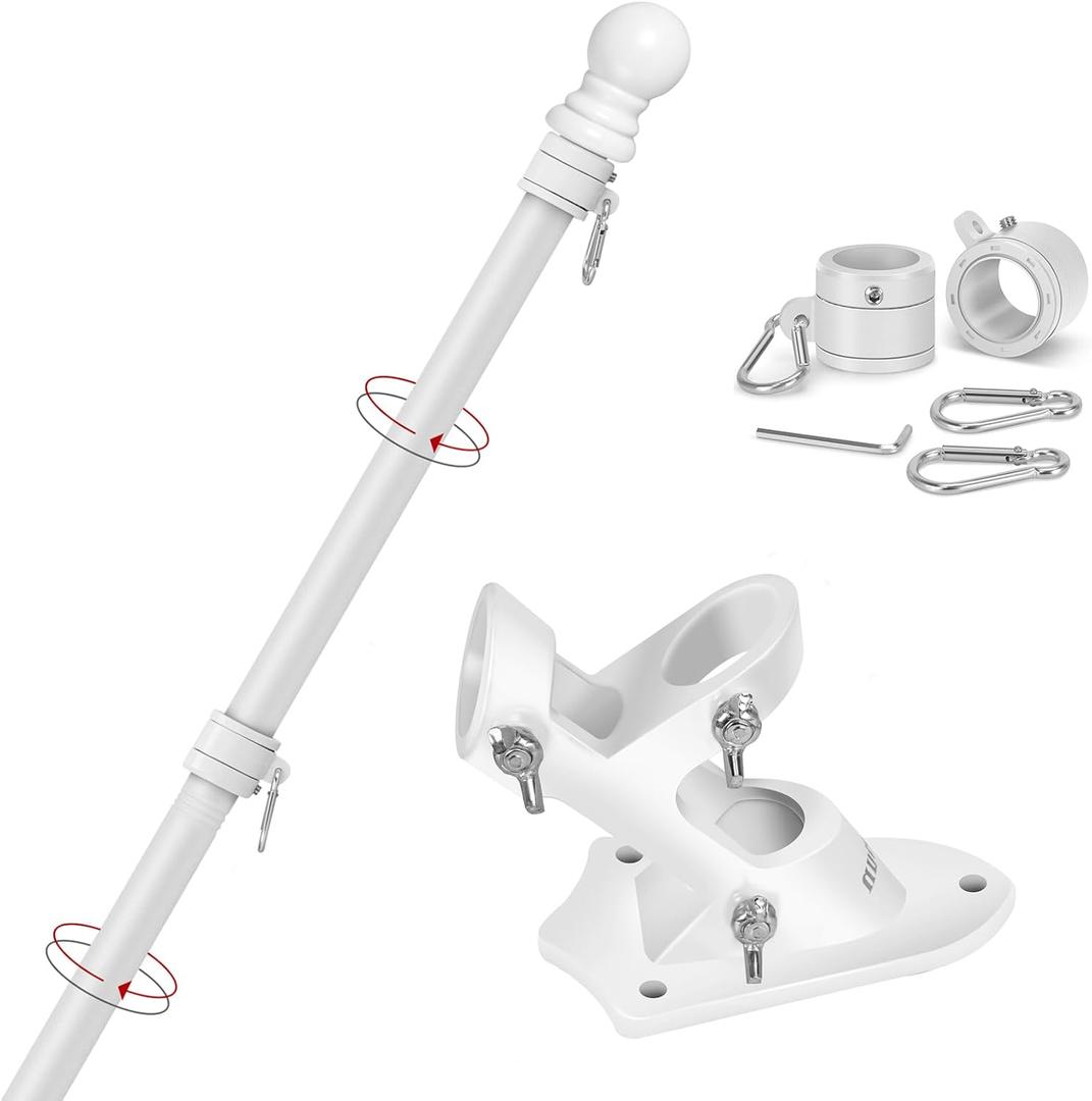 Yeesun Flag Pole,6FT American Flag Pole & Bracket-Flagpoles for 3 x 5 Flags Holder for House Porch & Outdoor,Tangle Free and Wall Mount Flag Pole Kit (Without Flag, White)