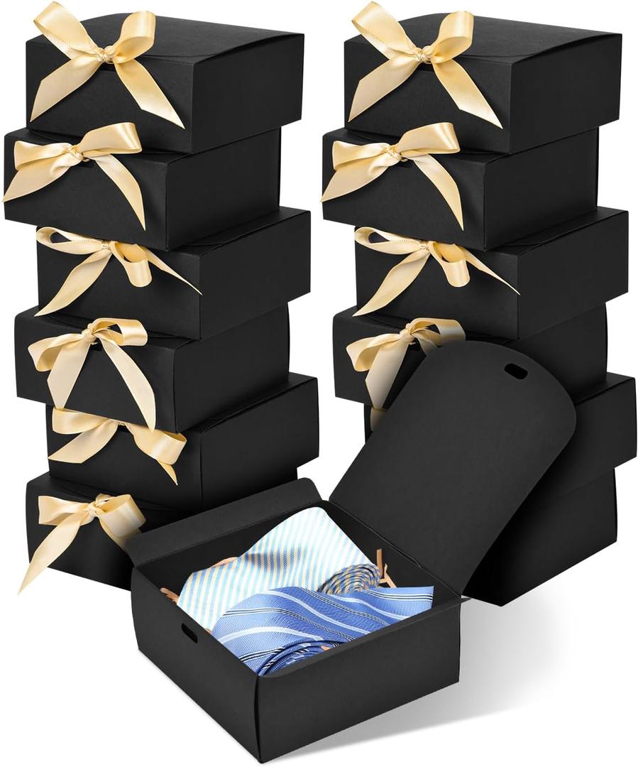 WLUSEAXI 12pack Small Gift Boxes with Lids for Presents, 4.5''x4.5''x2'' Black Gift Boxes with Ribbons, Party Gift Boxes for Packaging Wedding, Present, Birthday, Holiday, Galentine's Day