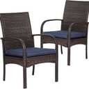 Wicker Patio Dining Chairs Set of 2, All-Weather PE Rattan Outdoor Chairs with Soft Cushions, 350lbs Heavy Duty Capacity, Rattan Furniture for Garden, Porch, Backyard