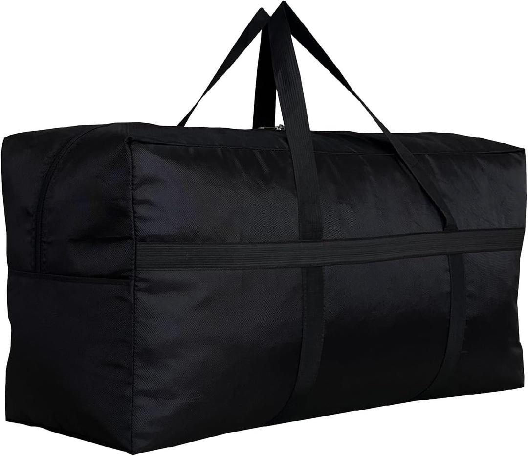 Extra Large Storage Duffle Bag with Zippers and Handles, Big Foldable Duffle Bag for Travel (Black)