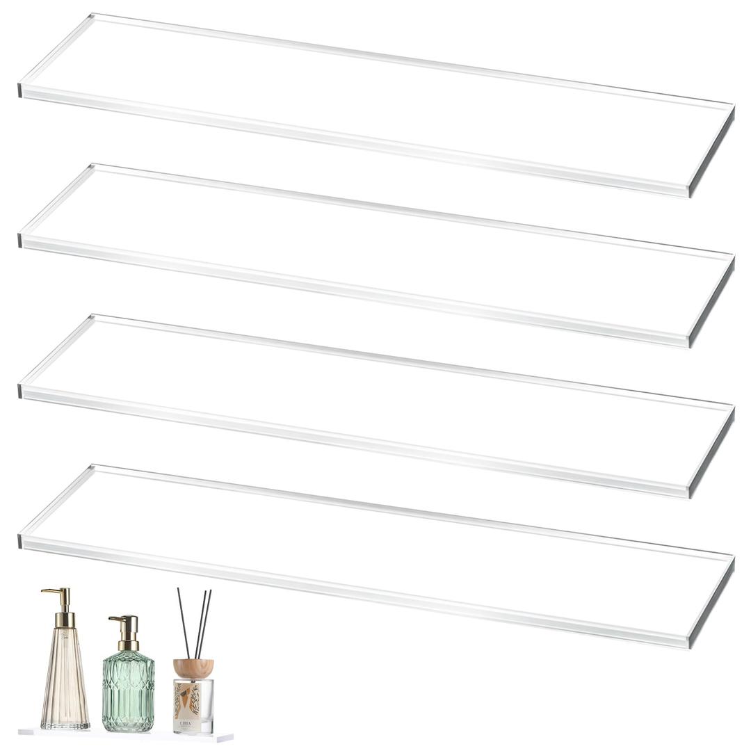 Leinuosen 4 Pcs Clear Acrylic Medicine Shelves, Replacement Cabinet Shelves for Bathroom, Living Room, Kitchen, Wall Mounted and Hanging, 1 cm Thick (13 Inch)