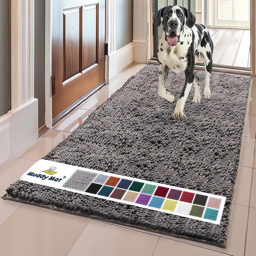 Muddy Mat | Super Absorbent Door Mat Indoor, Microfiber Quick Dry Chenille Entryway Rug, Non-Slip Front Door Mat, Indoor Mats for Entryway, Machine Washable Pet Rug, Charcoal 24"x60"