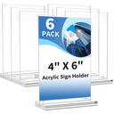 Acrylic Sign Holders 4x6 Inch, 6 Pack Vertical Double Sided TableTop Signs