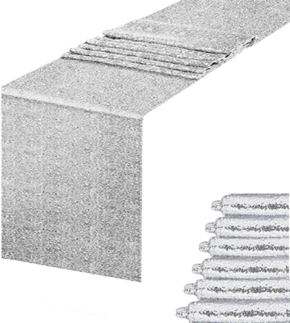6 Pack Silver Sequin Table Runners, 12x108 inch Party Decor Glitter Table Linens Runner Sparkly Dinner Party Supplies Fabric for Baby Shower Holiday Celebration