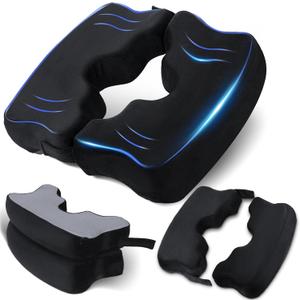 SAHEYER Bed Sore Cushions for Butt, Memory Foam Hemorrhoid Pressure Relief Pillow with Center Hole and Tailbone Cutout, for Long Sitting Coccyx, Sciatica, Postpartum, Pregnancy, After Surgery, Black
