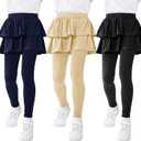 Resinta 3 Pack Girls School Uniform Pants Girls Leggings with Skirt Winter Warm Leggings 4-14 Years (9-10 Years, Black, Navy, Khaki)