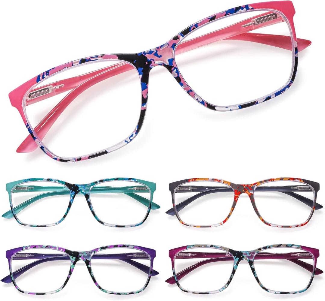 SIGVAN Ladies Reading Glasses Blue Light Blocking Spring Hinge Fashion Pattern Print Eyeglasses for Women, 1.5 x