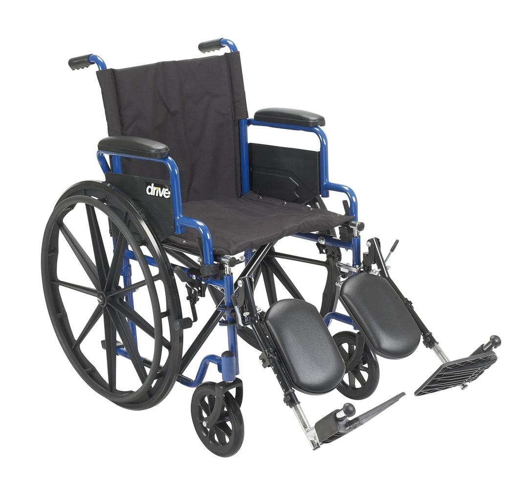 Drive Medical Blue Streak Wheelchair with Flip Back Desk Arms, Elevating Leg Rests Folding Outdoor Desk Length Arms,Alloy Steel 20 Inch Seat