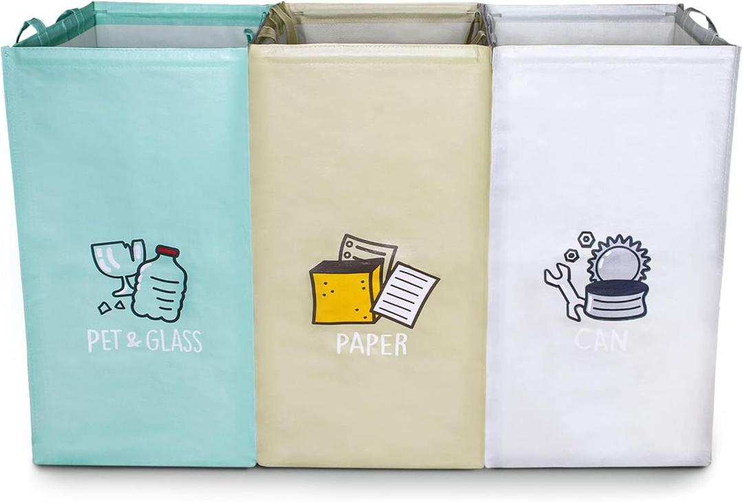 Recycling Bags, Separate Recycling Waste Bin Bags for Kitchen Home and Recycle Bin Combo, Reusable Waterproof, Kitchen & Christmas Gifts for Woman,42 Gallon,3Pack (Lavender + Light brown + Blue)