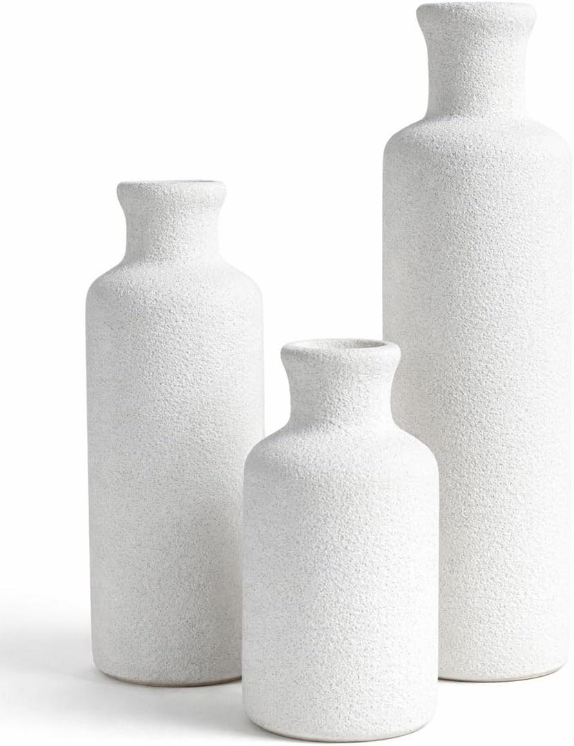 Ceramic Vase Set of 3 Modern Minimalist White Vases with Matte Finish, Coordinated Tall Medium Short Decorative Vases for Home Decor