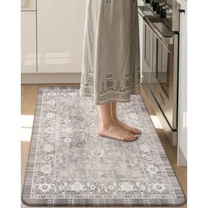 DEXI Kitchen Mats for Floor Cushioned, 23x35 Wide Runner Rug Non Slip, Waterproof Soft Comfort Standing Padded Anti Fatigue Decorative, Beige Grey