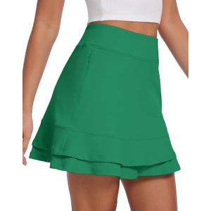 Womens Tennis Skirt 16" Skorts for Woman Dressy Casual High Waisted Golf Athletic Ruffle Skirts with Pockets (Medium Short, Green)