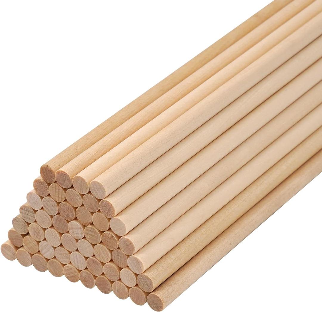 Wooden Dowel Rods Wood Craft Sticks 1/4"x 15", 50 PCS Wood Dowel Rods Wooden Sticks for Crafting, Unfinished Round Birch Hardwood Sticks for Cake Support, Lollipop Sticks, Photo Booth Props, Wands