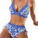 Women High Waisted Bikini Sets Bathing Suit Tummy Control Swimsuits Two Piece Swimsuit Tie Back Summer Swimsuit (M)