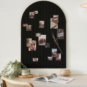 Large Arched Felt Bulletin Board - Stylish Perfectly Sized 35" x 24" Cork Board Alternative for Office & Wall Decor  6 Customizable Adhesive Tiles with Pins are Perfect to Display Your Photos (Black)