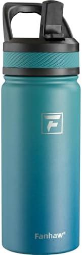 Fanhaw 18 Oz Kids Insulated Water Bottle with Straw Lid – Stainless Steel Double Wall Vacuum, Leak-Proof, BPA-Free Water Bottles for School Boys & Girls(Green Blue)