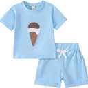 Toddler Baby Girls Clothes Short Sleeves T-Shirt Tops + Shorts Cute Summer Outfits Set (Blue)