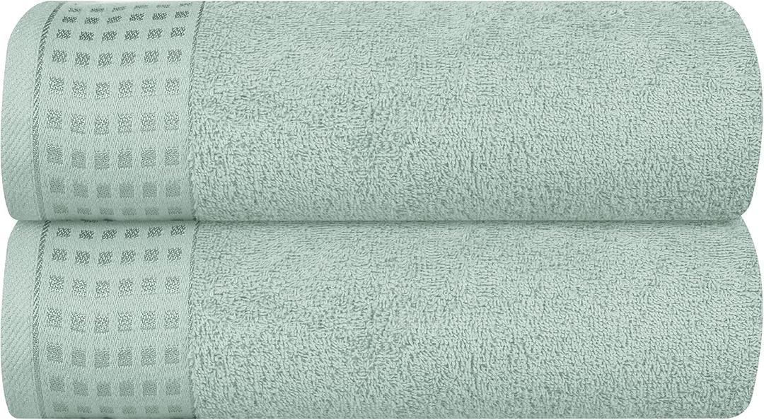 GLAMBURG 100% Cotton 2 Pack Oversized Bath Towel Set 28x55 Inches, Ultra Soft Highly Absorbant Compact Quickdry & Lightweight Large Bath Towels, Ideal for Gym Travel Camp Pool - Sea Green