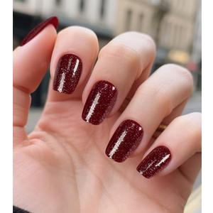 Morily Dark Red Glitter Press on Nails Short, Square Shaped Glitter Fake Stick on Nails for Women in 16 Sizes, 32 Pcs Reusable Full Cover Artificial False Fingernails