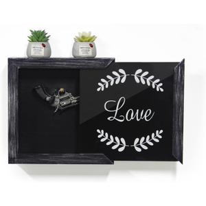 Gun Secret Concealment Furniture Decor for Pistols Handgun Wall Safe, Wooden Gun Storage Box w/Picture Frame (Vintage Black Mixed Silver)