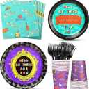 Funnymoom 84 Pcs Happy Birthday Party Supplies Birthday Decorations Include Paper Plates Paper Cups Napkins Black Plastic Fork Disposable Dinnerware for Party Supplies