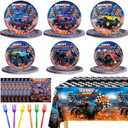 Monster Truck Birthday Decorations Kit - 97 Pcs Machines Jam Party Supplies for Boys Serves 24 Guests, Including Plates, Napkins, Forks & Tablecloth - Perfect for Monster Truck Themed Decor