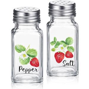 Gandeer 2 Pack Strawberry Salt And Pepper Shakers Set 2.7 oz Cute Glass Salt and Pepper Shakers with Stainless Steel Lid for Kitchen or Restaurant