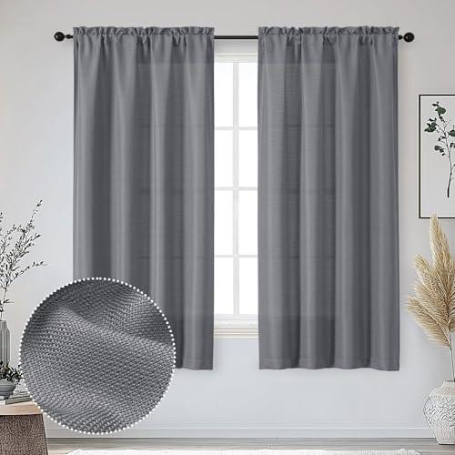 OWENIE Bob Dark Grey Curtains 63 Inch Length 2 Panels Set for Living Room Bedroom, Light Filtering Faux Linen Textured Soft Window Curtain, Airy Rod Pocket cortinas para cuarto, 40Wx63L Inches, 2 Pcs