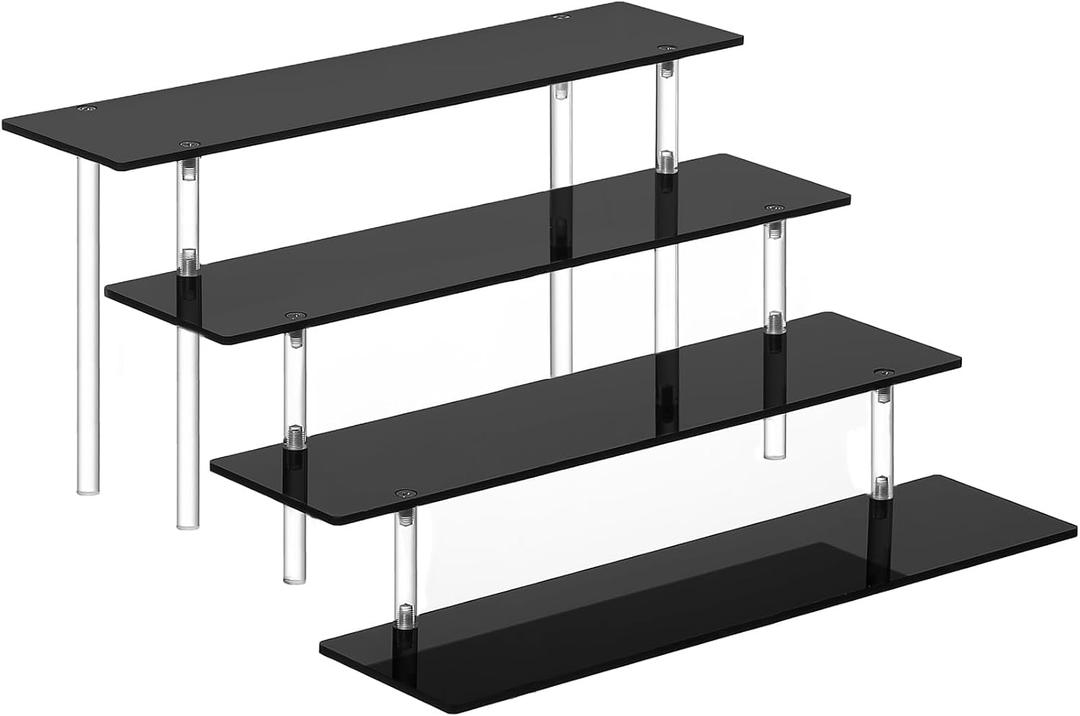 HENABLE 4 Tier Perfume Organizer Stand, Acrylic Risers Display Stands, Display Risers, Perfume Shelf Dessert Display for Party, Figure Stand Funko POP Shelves, Black Cupcake Stand Holder