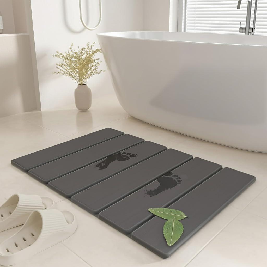 SYIPO Stone Bath Mat - Non-Slip Foldable Diatomite Bath Mat 23.6 x 15.3, Super Absorbent & Quick Drying Bathroom Mat | Easy to Clean Shower Floor Mat, Dark Gray