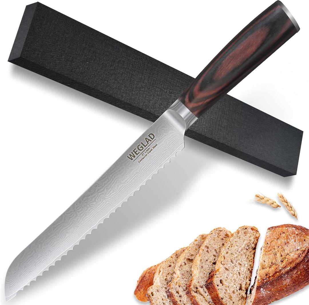 Bread Knife for Homemade Bread - 8-Inch Ergonomic Damascus Steel Blade with Solid Wood Handle, Perfect for Sourdough Enthusiasts and Top Chefs, Effortlessly slice sourdough, cake, and bagels