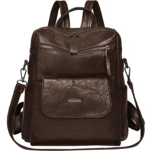 PU Leather Backpack Purse for Women Fashion Multipurpose Design Handbag Ladies Shoulder Bags Travel Backpack Coffee