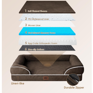 EHEYCIGA Orthopedic Small Dog Bed, Waterproof Memory Foam Washable Pet Beds | Non-Slip Bottom and Egg-Crate Foam Medium Pet Couch Bed with Washable Removable Cover, Brown