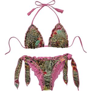 SOLY HUX Women's Floral Leopard Swimsuit Halter Triangle Tie Side String Bikini Set Two Piece Bathing Suit Beach Wear, XL