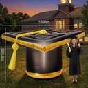 MiniInflat 13 ft Wide 2026 Graduation Cap Inflatable Decoration with Built in LED Lights Black and Gold Congrats Grad Hat Blow Up for Garden Yard Party Indoor Outdoor Decor 6ft Height