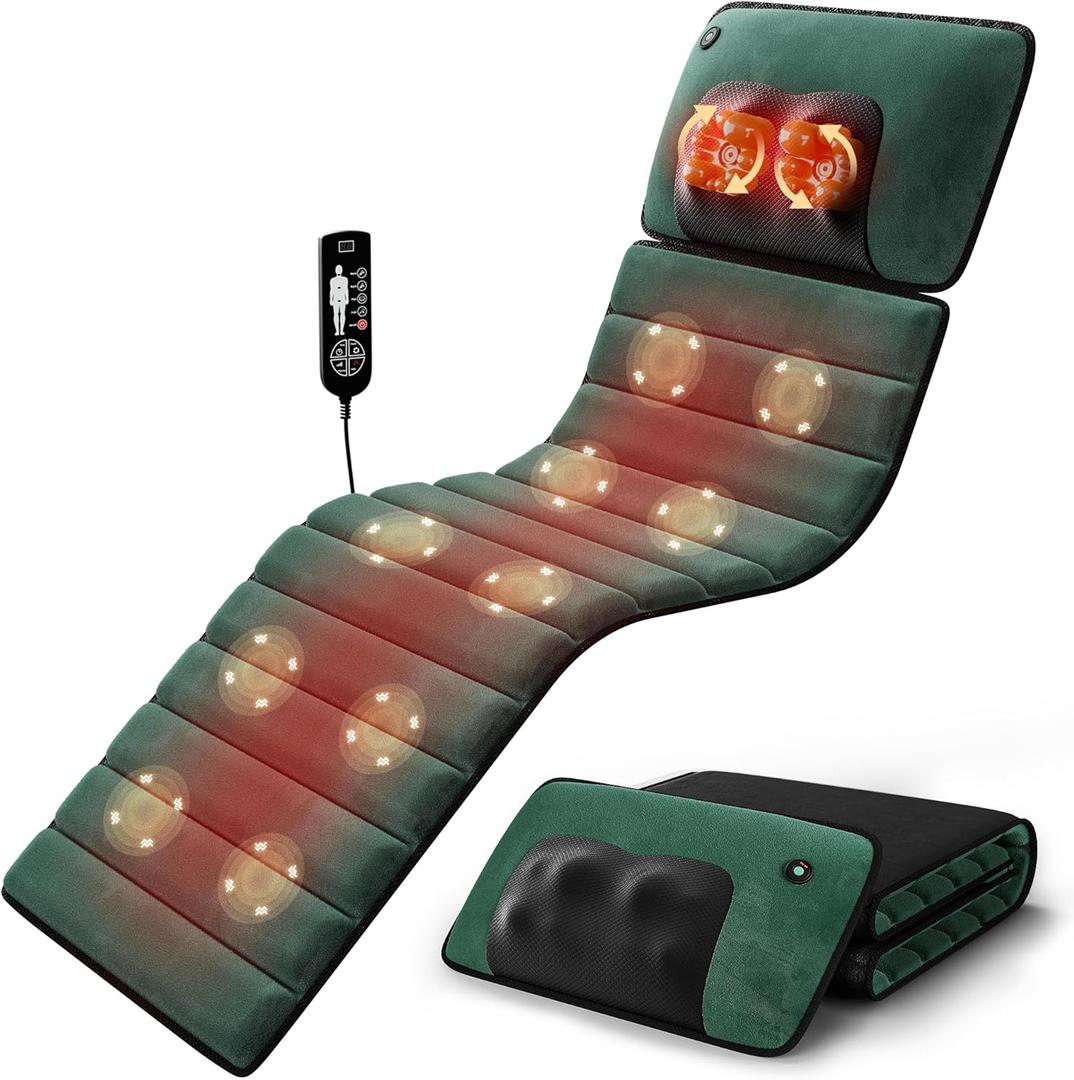 Full Body Massage Mat with Heat, Detachable Massager Pad Deep Tissue Pain Relief, 10 Vibrating Motors and 9 Speed Settings for Relaxation at Home or Office