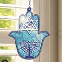 FLAGWIX Hanukkah Gifts for Women Men - Double Layered Hanging Suncatcher 6 in - Birthday Spiritual Good Luck Housewarming Gifts for Mom Dad Friends, Hamsa Hand Fatima Home Garden Decor