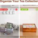 HouseJoy Tea Bag Organizer, Acacia Wood Tea Storage Box, 12 Compartments Tea Bags Storage Drawer with Clear Glass Window, Tea Bag Holder for Countertop Kitchen Cabinet Pantry - Keeps Tea Bags Fresh