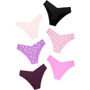 DEANGELMON Women Seamless Bikini Cheeky Underwear Invisible No Show Panties V-Waist Hipster Ladies Soft Stretch Multi Pack (Small, Butterfly Maiden - 6 Pack)
