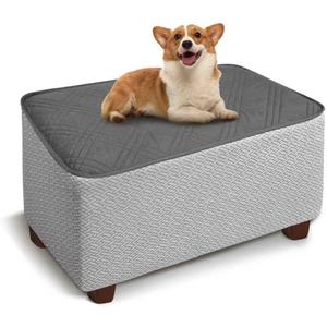 MEHIDFY Ottoman Cover, Waterproof Square Stool Slipcover, Quilted Stretch Furniture Protector, 28-32 Inches, Machine Washable (Grey, Medium)