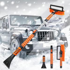 JAMIEWIN 41" Long Handle Ice Scraper and Snow Brush for Car Windshield, Extendable Car Snow Scraper and Brush with Squeegee & Ergonomic Foam Grip Snow Remover for Car Trucks SUVs