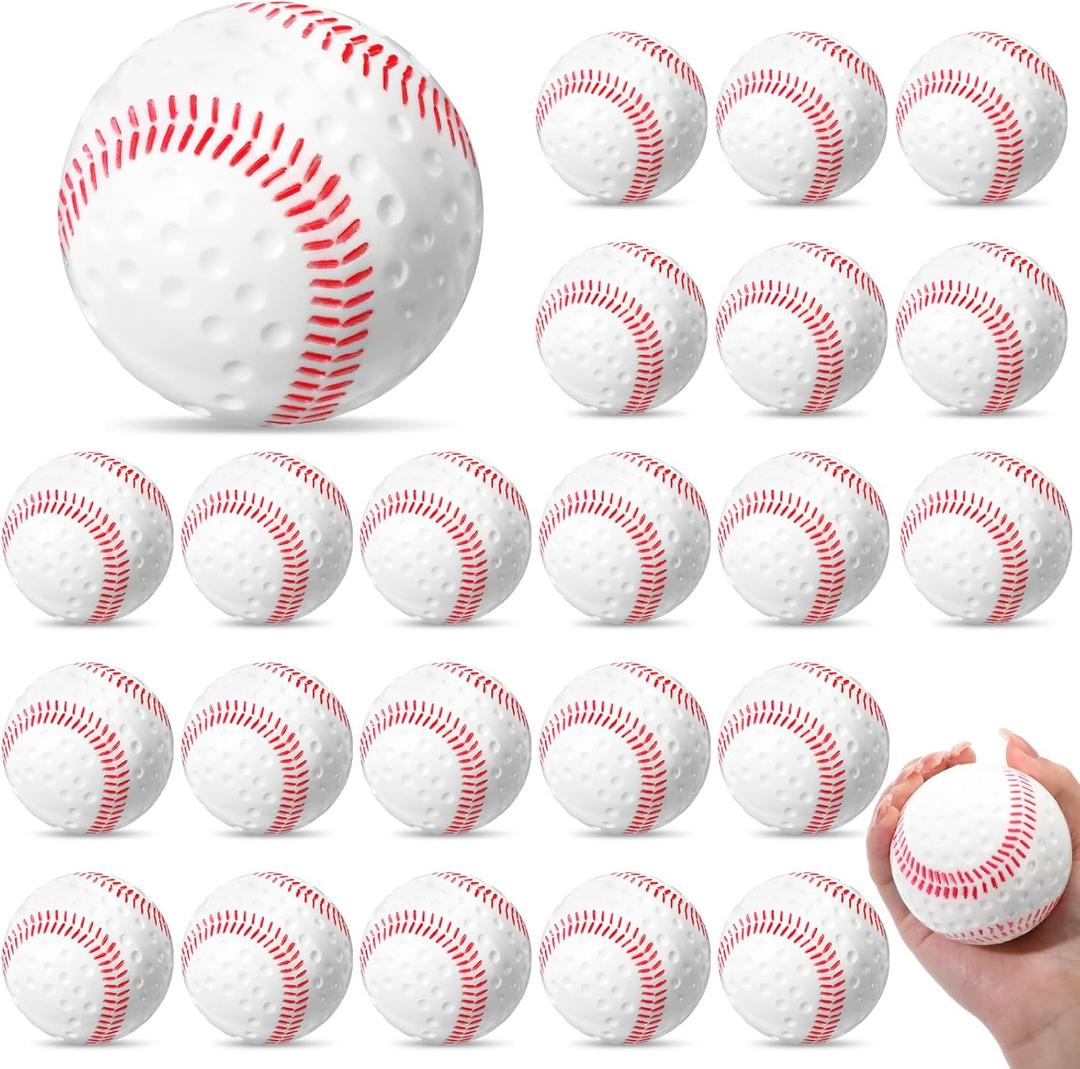 24 Pieces Dimpled Baseballs with Red Seam Pitching Machine Baseballs for Hand Eye Coordination Batting Hitting Training and Fielding Practice (9 Inch, White)