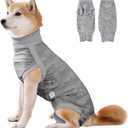 Coppthinktu Dog Onesie for Surgery Female, Breathable Dog Surgery Spay Recovery Suit, Dog Cone Alternative Anti-Licking, M Sizes, Pink, Polyester Blend (Grey)