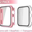 Misxi 2 Pack Hard PC Case with Tempered Glass Screen Protector Compatible with Apple Watch SE 3 (2025) SE 2 SE Series 6 Series 5 Series 4 40mm, 1 Rose Pink + 1 Transparent