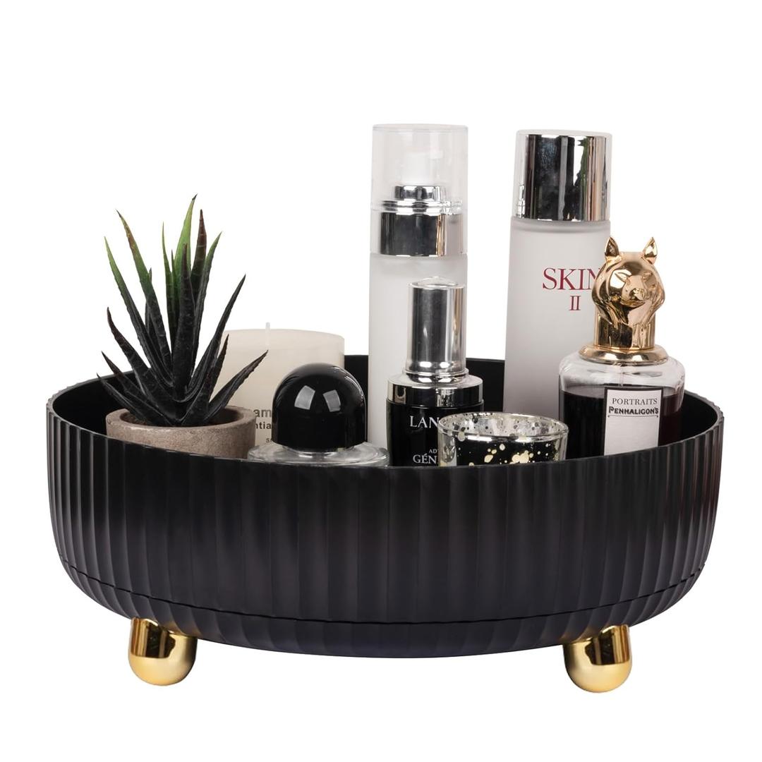 Anyoifax Makeup Perfume Organizer Tray 360 Degree Rotating Lazy Susan Skincare Lotion Organizer Spinning Cosmetics Storage for Dresser, Vanity, Bathroom Countertop, Large Black (11 ")