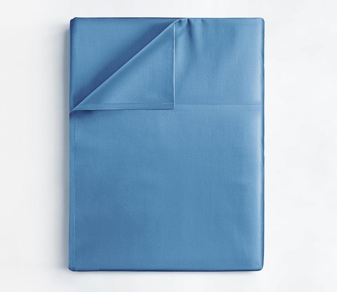 King Size Flat Sheet - Hotel Quality Top Flat Bed Sheet Only - Ultra-Soft, Breathable & Cooling - Fade & Wrinkle Free - Easy-Care, Stain & Shrink Resistant Bedding - Easy-Fit & Oeko-Tex - Denim Blue