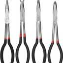 4 Pack Needle Nose Pliers Set, 11 inch Long Reach Plier, Straight Needle Noses Plier, 45 & 90 Degree Angle Curved Needle Nose Pliers,Spark Plug Removal Tool