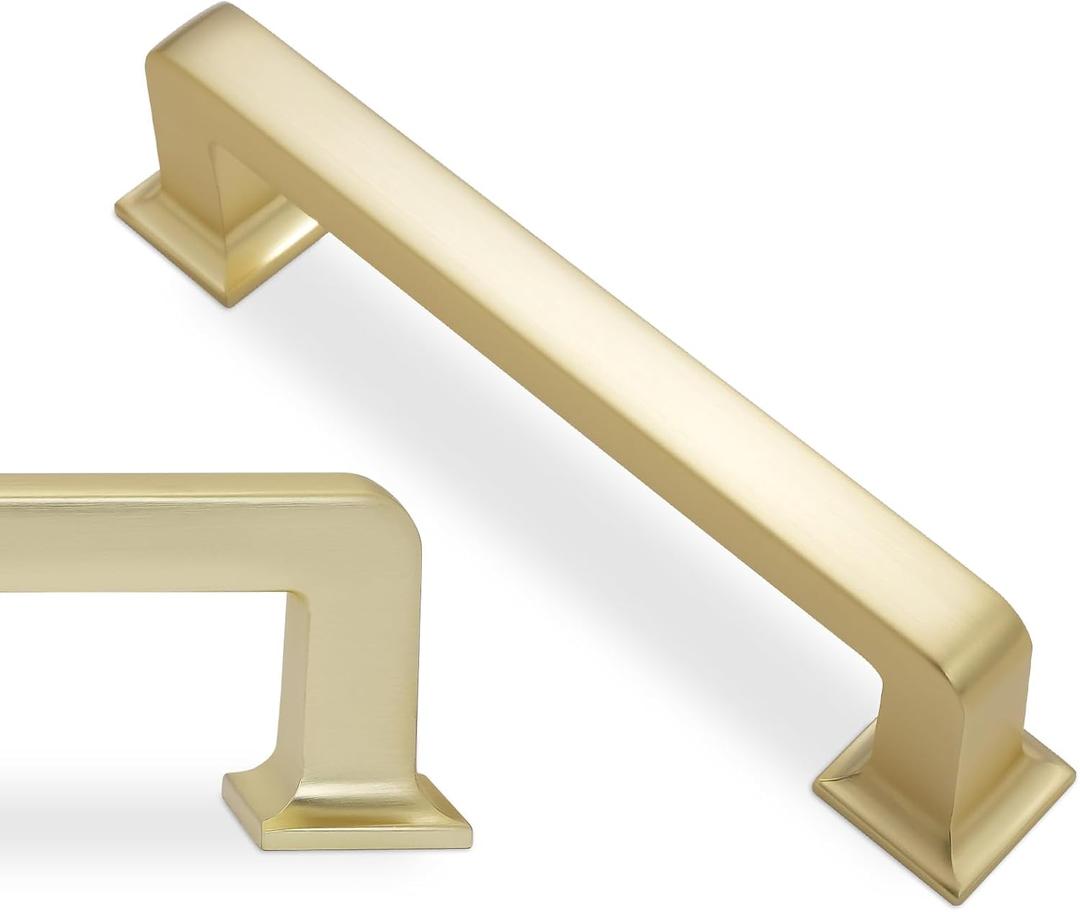 10 Pack 3-3/4 Inch(96mm) Kitchen Cabinet Handles Brushed Brass Cabinet Pulls Zinc Alloy Drawer Pulls Solid Kitchen Hardware